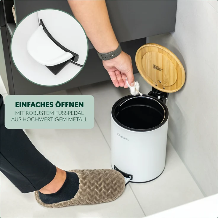 eluno Kosmetikeimer Treteimer 3 Liter aus Bambus und Metall – Bild 4