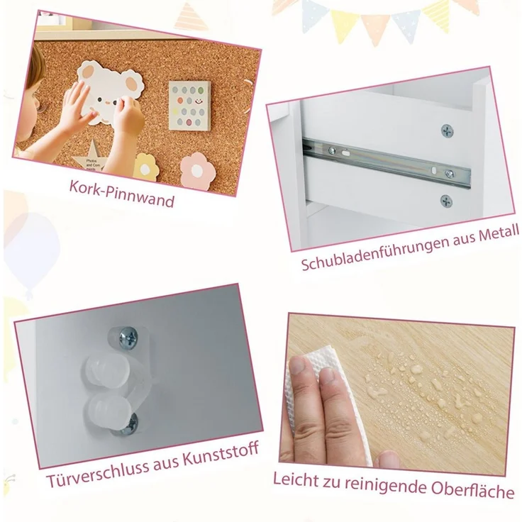 COSTWAY Kinderschreibtisch (2-St), mit Stuhl Set, mit Schubladen, ab 3 Jahre – Bild 4
