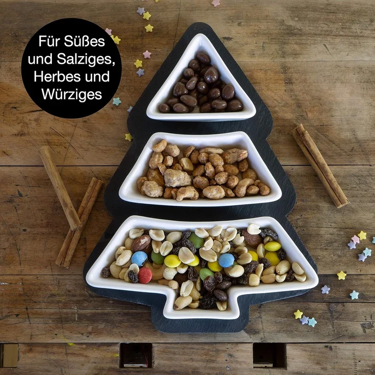 Moritz & Moritz Servierplatte Servierplatte mit Dipschalen - Schieferset Cinnamon - Schieferplatte, Schiefer, Keramik, (Tannenbaumform, 4-tlg) – Bild 3