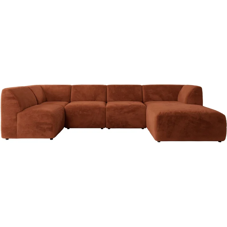 Modulares XXL-Ecksofa MODARO 5M, U-Form, Wohnlandschaft, 5-teilig, freistehend, Wohnzimmer Couch, HR-Schaumstoff - Orange Plüsch - Rechts – Bild 9