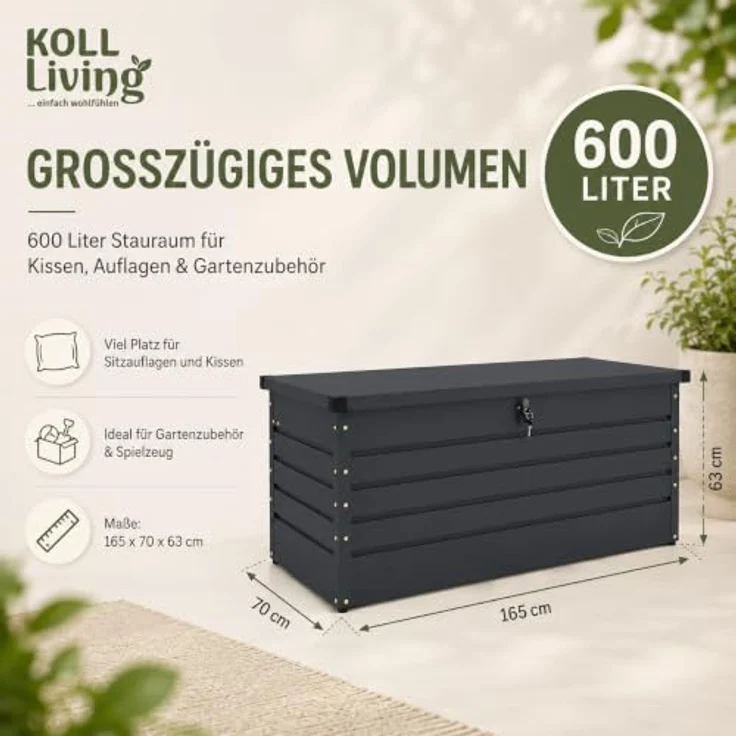 Koll Living Gartenbox Torix, 600 Liter, pulverbeschichtet, anthrazit, UV- und witterungsbeständig, inklusive Gasdruckfedern – Bild 6