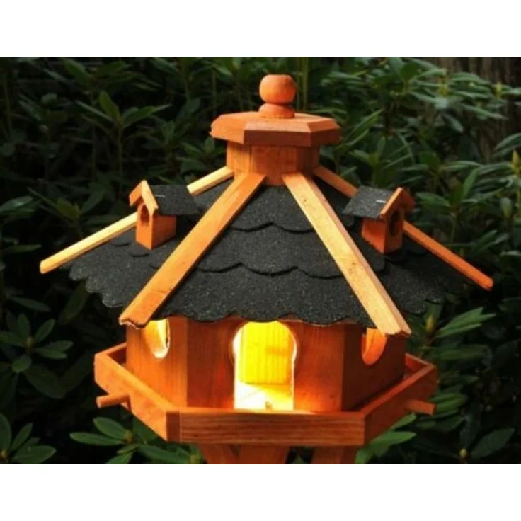 XXL Luxus Vogelhaus mit/ohne Solar/Ständer 135 cm hoch Holz Futterhaus 2026: Dunkel + Solar – Bild 4