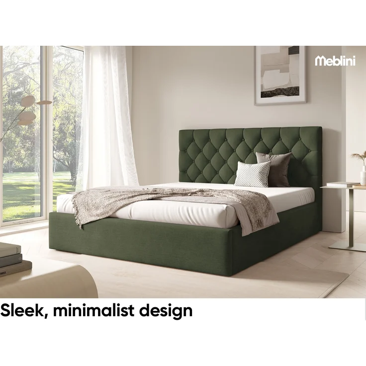 MEBLINI Polsterbett 180x200 mit Lattenrost ohne Matratze – BALEARO – Grün Samt – Doppelbett mit Bettkasten - Stauraumbett - Kopfteil Bett mit Stauraum – Bild 3