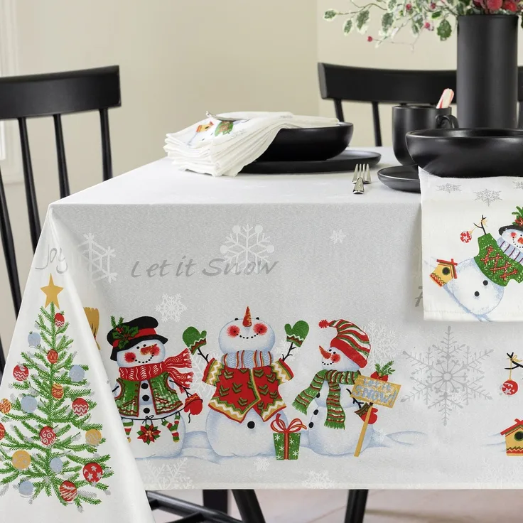 Benson Mills Believe Schneemann Engineered Bedruckte Tischdecke für Winter und Weihnachten (152,4x213,4 cm, rechteckig, Believe Schneemann)