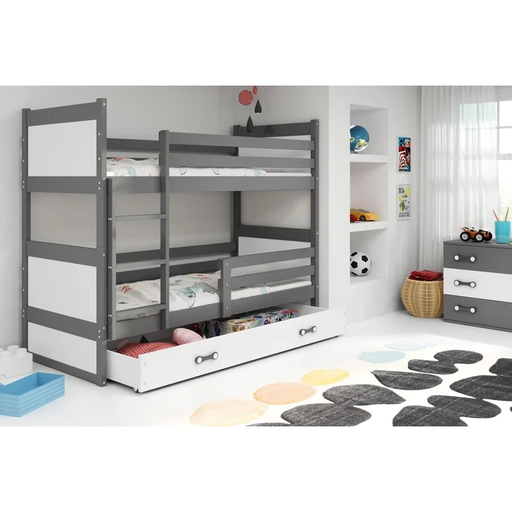 BMS Etagenbett für Kinder Rico Graphit Weiß 3 Schlafplätze – Bild 4