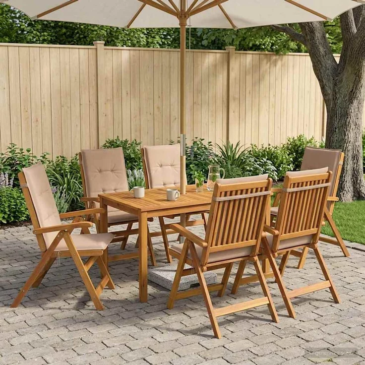vidaXL 7-Piece Garden Dining Set 6-Sitzer Taupe Massivholz Akazie 3434563 – Bild 1
