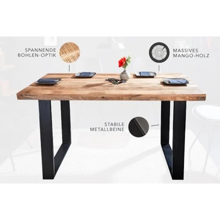 riess-ambiente Esstisch IRON CRAFT 120cm natur / schwarz · bis 4 Personen (Einzelartikel, 1-St), Massivholz · Mangoholz · Eisen · Kufen-Gestell · Industrial Design – Bild 5