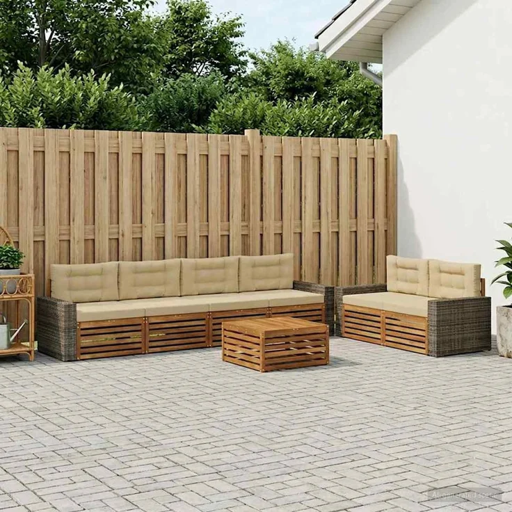 vidaXL Outdoor-Sofagarnitur 7 stk. 6-Sitzer Natur und Beige 3383071 – Bild 1