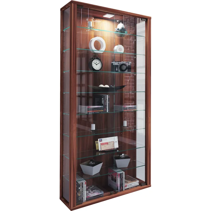 VCM Wandvitrine Vitrosa 904120 Kern-Nussbaum H. 114 x B. 59 x T. 18 cm