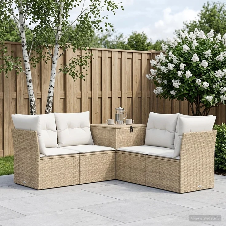 vidaXL Sofa Set 5 stk. Beige und Cremeweiß 179 x 179 x 85 cm 3447844 – Bild 1