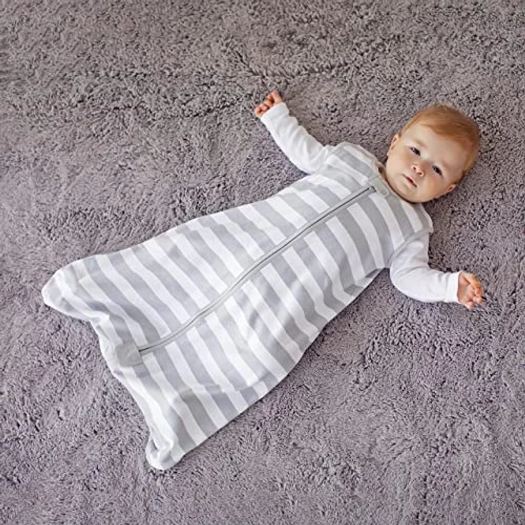 Mama Cheetah Baby Wearable Blanket, Swaddle Transition Organic Cotton Sleep Bag, 0.5 TOG Sleep Sack with 2-Way Zipper, Small (0-6 Months), Clouds/Stripes – Bild 5