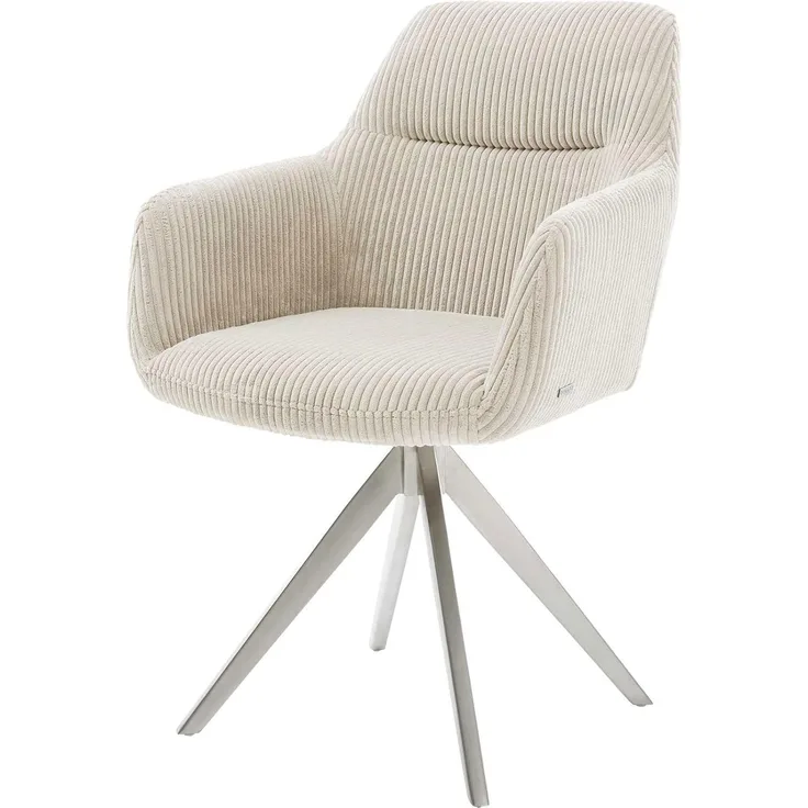 Esszimmerstuhl Pejo-Flex Cord Beige Kreuzgestell kantig Edelstahl Taschenfederkern