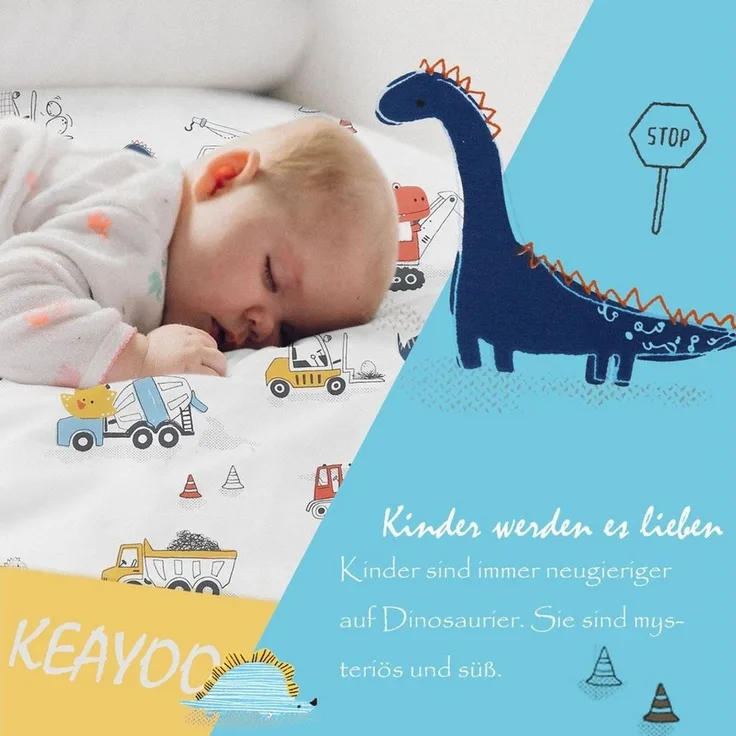 KEAYOO Kinderbettwäsche WPKL, Süß Dinosaurier Muster Kinderbettwäsche mit Süß Muster Baumwolle