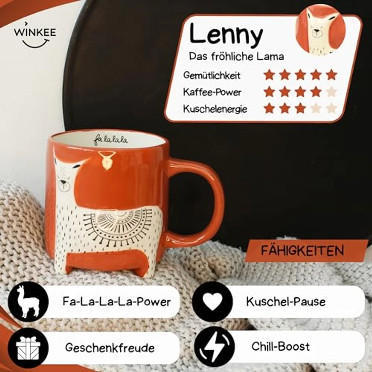 Winkee Becher Cute Animal Kaffeebecher Lama, Keramik – Bild 4