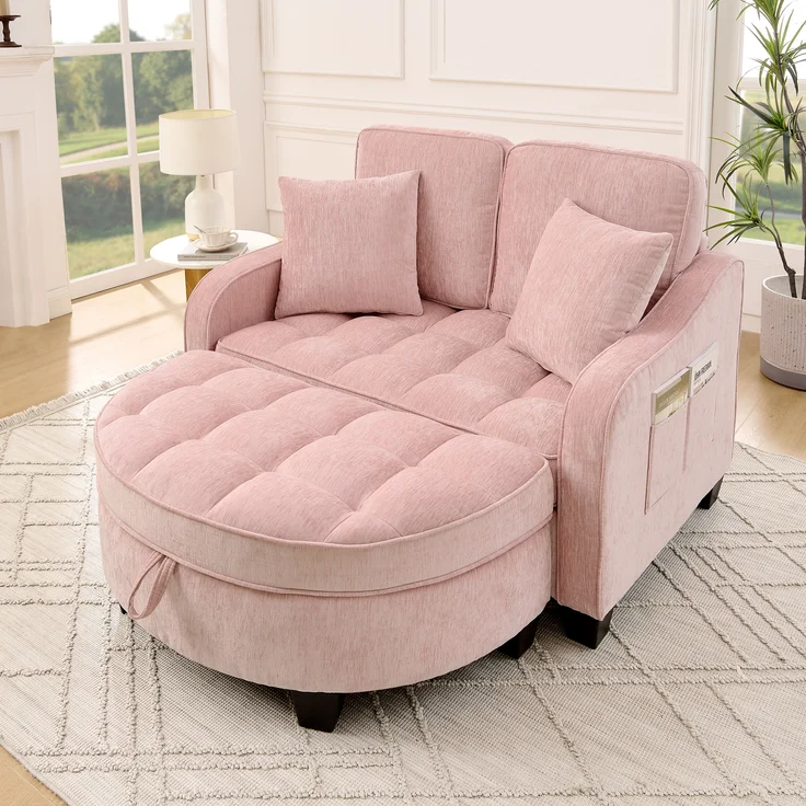 Multifunktionales Sofa,2-in-1 Sofa-Bett Aufbewahrungs-Hocker atmungsaktiver hautfreundlicher Stoff umweltfreundliches Eukalyptusholz Passend für kleine Wohnzimmer Studienzimmer Schlafzimmer,Pink, – Bild 1