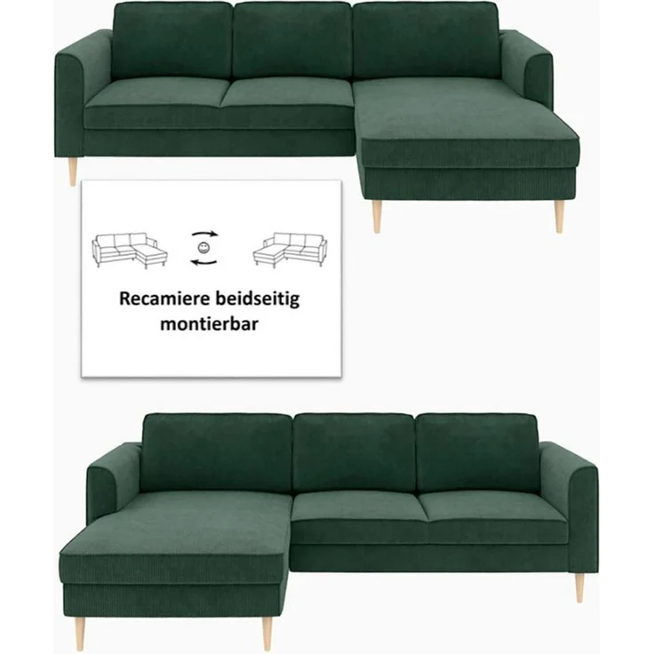 Home affaire Ecksofa Booster, whlw. mit Schlaffunktion & Bettkasten, Fuß Buche lackiert, Recamiere beidseitig montierbar, L-Form, in Cord & Struktur, B: 232 cm – Bild 4