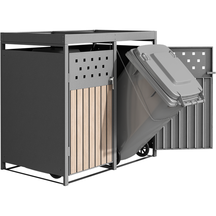 Mülltonnenbox Müllbox Mülltonnenverkleidung 2 Türen Box Pflanzdach RAL 9007 – Bild 6