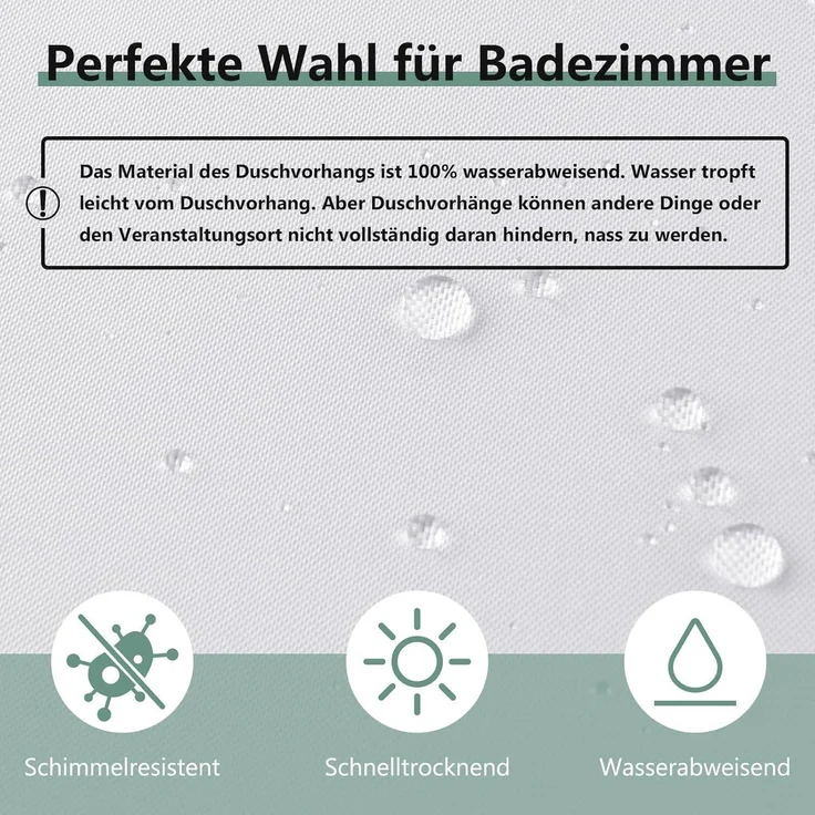 Duschvorhang REDKEY 120x200cm Anti-schimmel Waschbar PVC Textil Antibakteriell – Bild 2