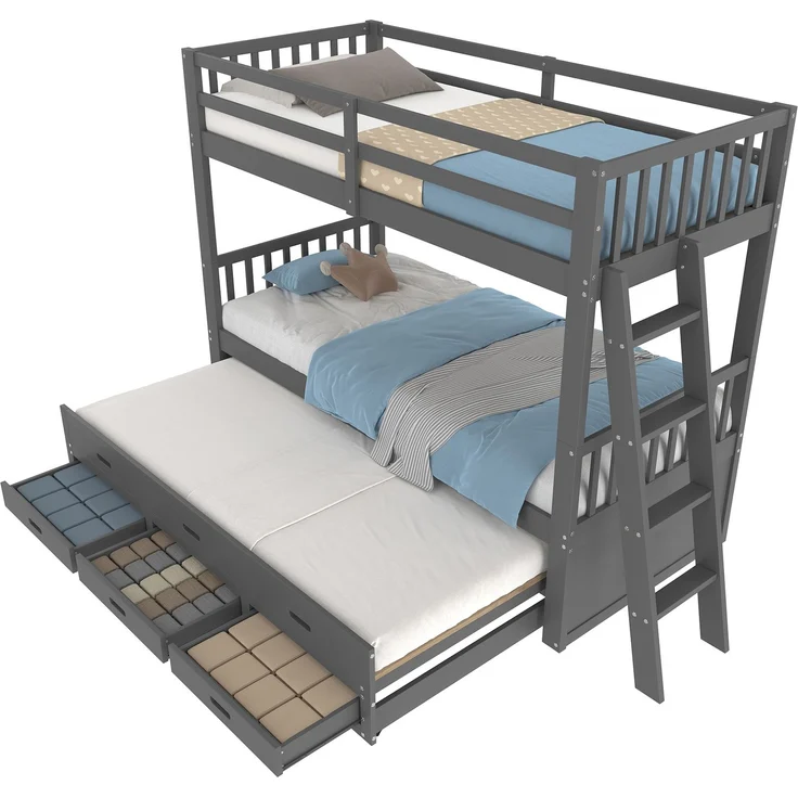 Etagenbett 90×200 cm aus Kiefernholz mit Ausziehbett, weiß – Bild 4