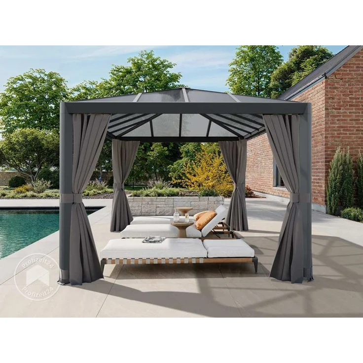 PRIMEYARD Gartenpavillon 3x4 m mit Polycarbonatdach - Hardtop Pavillon mit 4 Seitenteilen in Grau – Bild 2
