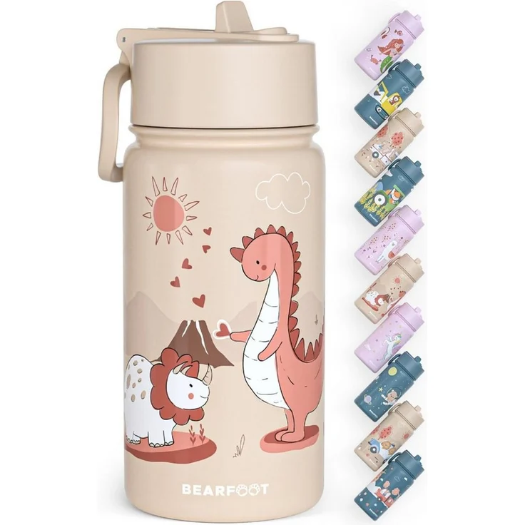 BEARFOOT Trinkflasche Thermo Kinder Trinkflasche Edelstahl - Dinos braun, Thermosflasche, auslaufsicher, Edelstahl, Kinderflasche, BPA-frei – Bild 1