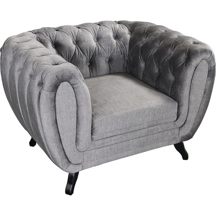 Edler Chesterfield Sessel 1 Sitzer Velours grau Couch Polstersofa Wohnlandschaft – Bild 2