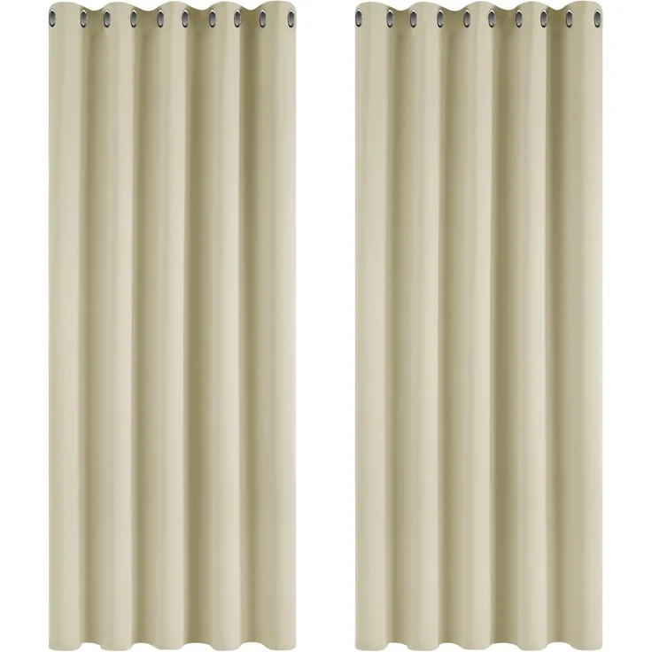 Deconovo Verdunkelungsvorhang Gardine Wohnzimmer Thermogardine Kälteschutz Ösen, 229x168 cm(HöhexBreite), Beige, 2er Set