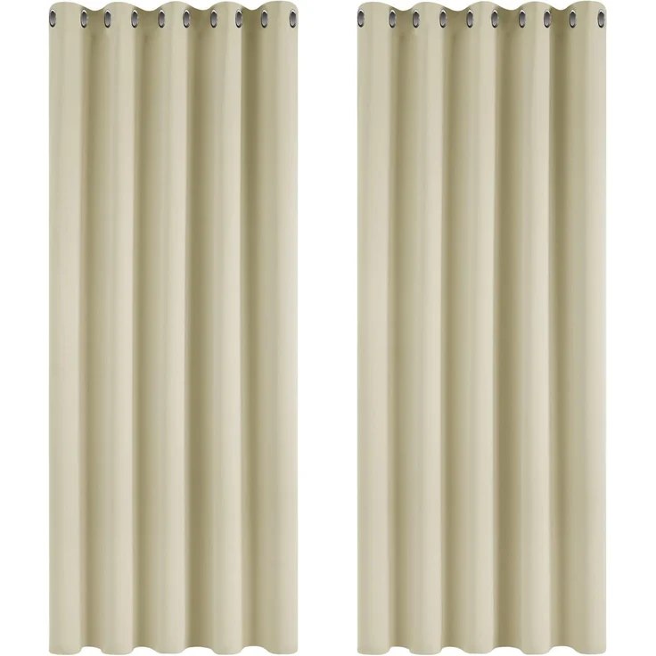 Deconovo Verdunkelungsvorhang Gardine Wohnzimmer Thermogardine Kälteschutz Ösen, 229x168 cm(HöhexBreite), Beige, 2er Set – Bild 1
