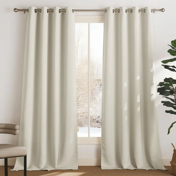 PONY DANCE Wohnzimmer Vorhang Thermo Kälteschutz Verdunkelnde Gardinen | 2er Set H350 x B140 cm, Hellbeige, Verdunklungsgardine, Thermovorhang, Sichtschutz, UV-Schutz, mit Ösen, für Schlafzimmer