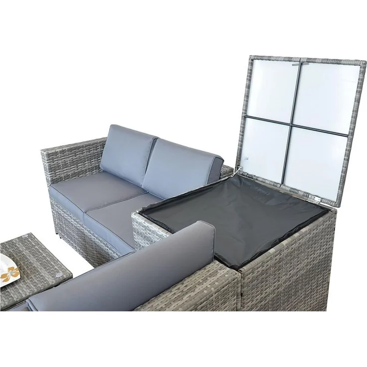 XXL PolyRattan Sitzgruppe + Auflagenbox Garten Sofa Sitzgarnitur Gartenset Grau – Bild 5
