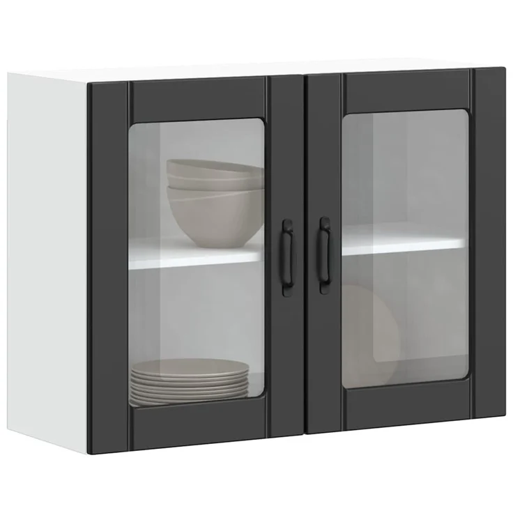 vidaXL Küchen-Hängeschrank mit Glastür Lucca Schwarz Holzwerkstoff 853848 – Bild 4
