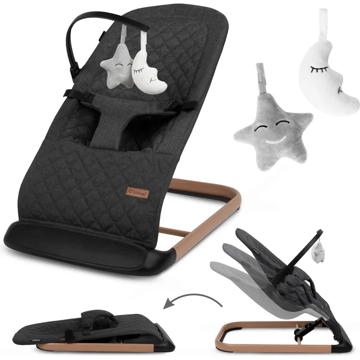 COIL Babywippe – Verstellbare, Ergonomische Baby Wippe ab Geburt bis 9 kg – Tragbare, Schaukelstuhl Baby Babyschaukel mit 3-Punkt-Gurt, Anti-Rutsch-Elementen und abnehmbarem Spielzeug (Schwarz) – Bild 6