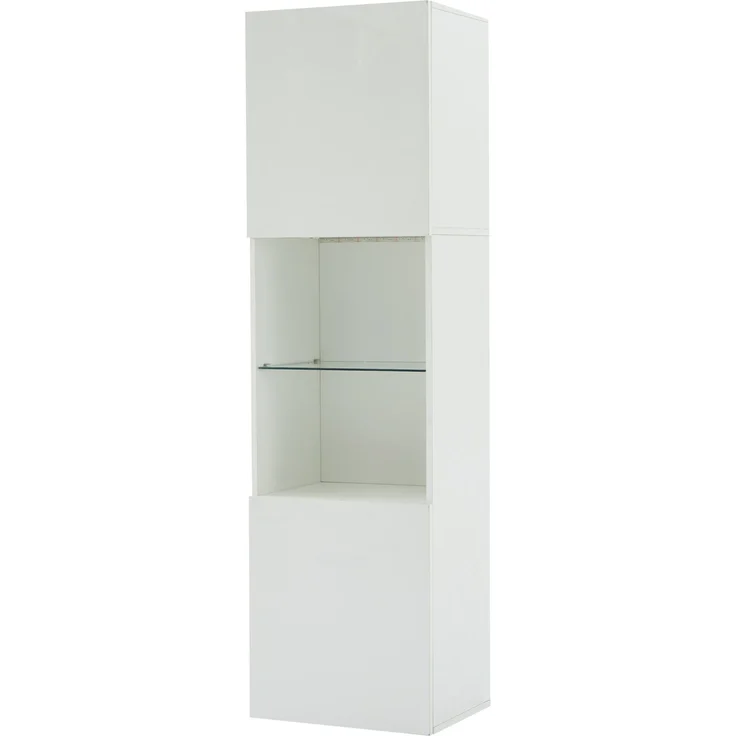 DESVIAE Vitrine mit LED-Beleuchtung und Glasboden, 45x160x35 cm, Spanplatte, Weiß Hochglanz – Bild 8