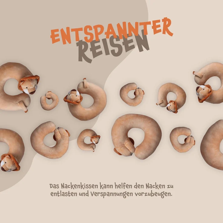 Nackenhörnchen Kinder Tier Schlafkissen Reisekissen Waschbar Kopfstütze U-Förmig Nackenkissen für Auto Zug Flugzeug weicher Kissenbezug Löwe – Bild 6