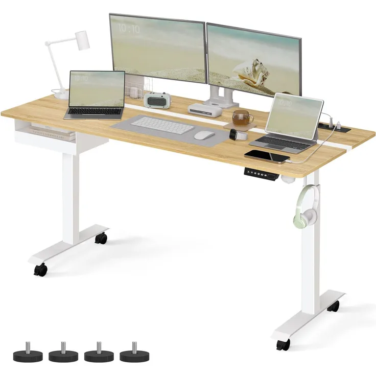 Vasagle Höhenverstellbarer Schreibtisch elektrisch, 70x160 cm Tischoberfläche, stufenlos verstellbar, Memory-Funktion mit 4 Höhen, goldeichenfarben, von Songmics