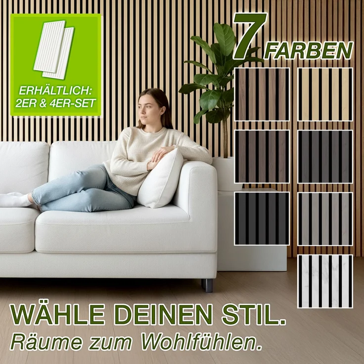 TRESKO® 4 Stück Akustikpaneele Holz 120×60 cm inkl. 8x Kleiderhaken | Wandverkleidung Eiche Hell als 3D Lamellenwand | Holzpaneele Paneele für Schallschutz | Akustik Wandpaneele mit Montageset – Bild 4
