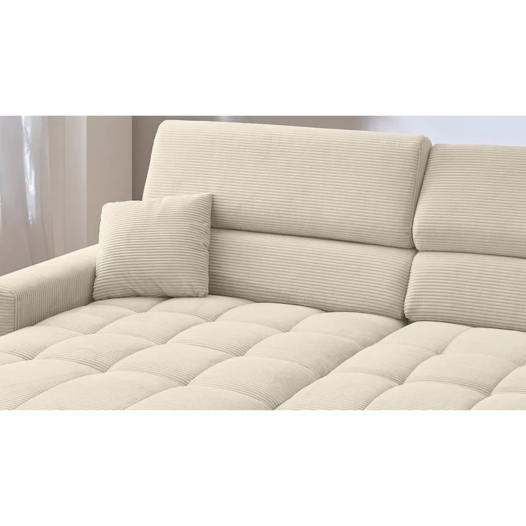 Massivart® Ecksofa SIMPLE Cord beige / 256 cm / Cordsofa, Sitztiefenverstellung / Kopfteilverstellung / Nosagfederung – Bild 3