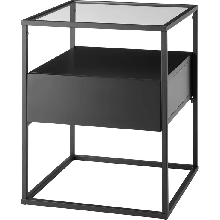 Beistelltisch >EVORA< in schwarz, Holzwerkstoff / Metall - 43x54x43cm (BxHxT)