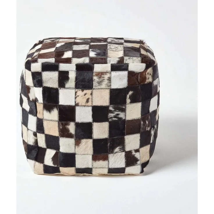 Homescapes Pouf Designer Hocker Pouf Patchwork Lederhocker braun