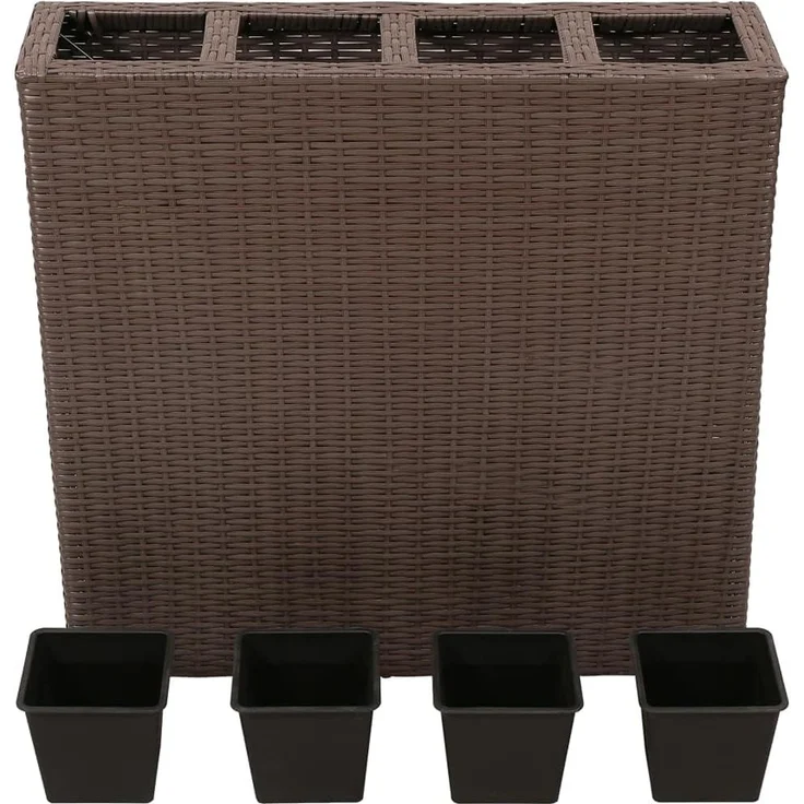 DELUKE® Blumenkasten 4 Innentöpfe aus Rattan Braun 79x22x76cm BxTxH Pflanzkübel Pflanzkasten Gartenbeet Kräuterbeet Beettöpfe Beetkübel Blumentopf – Bild 3