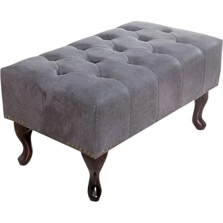 riess-ambiente Fußhocker CHESTERFIELD 80cm antik grau, mit Massivholzbeinen – Bild 1