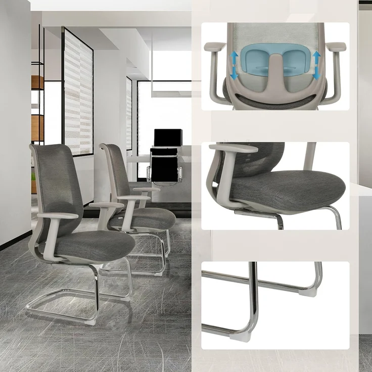 hjh OFFICE Freischwinger Stuhl ergonomisch MILESTON V Besucherstuhl mit Lordosenstütze und Armlehnen, Schwingstuhl Netzrücken, Grau – Bild 5