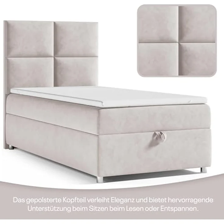 Best for Home Boxspringbett K2 SINGLE mit Bettkasten (Creme 90x200) – Bild 4