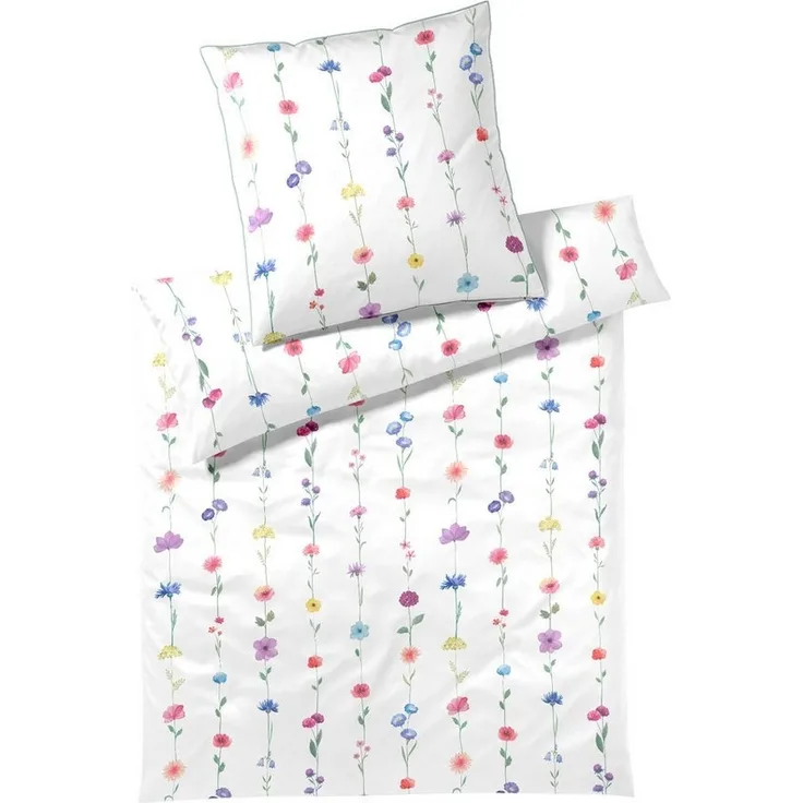 Elegante Bettwäsche Elegante Mako Satin Bettwäsche Flower Show 24526-0 Blumen Weiß 135x200, Comfort Satin, 2 teilig, Klimaneutral hergestellt in Deutschland