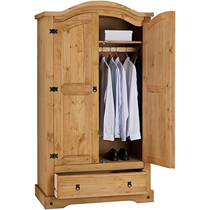 Kleiderschrank Salsa Garderobenschrank Mexiko Möbel Kiefer massiv, gebeizt/gewachst, 2 Türen und 1 Schublade – Bild 5