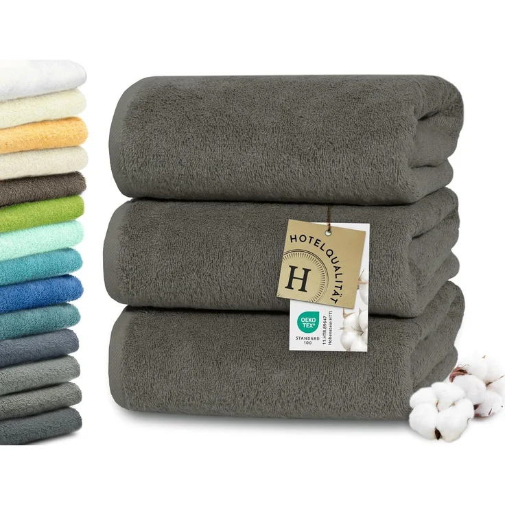 ZOLLNER Duschtücher 3er Set, taupe, 70x140 cm, 100% Baumwolle – Bild 1