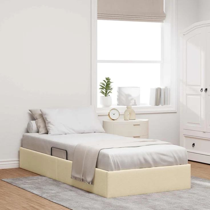 vidaXL Ottoman Bettgestell mit Speicher Creme 90 x 200 cm Stoff 3442800 – Bild 1