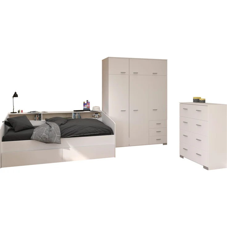 Jugendzimmer-Set >Sleep 41< 4-teilig, Bett, Schübe, Kleiderschrank, Kommode, in Weiß – Bild 4