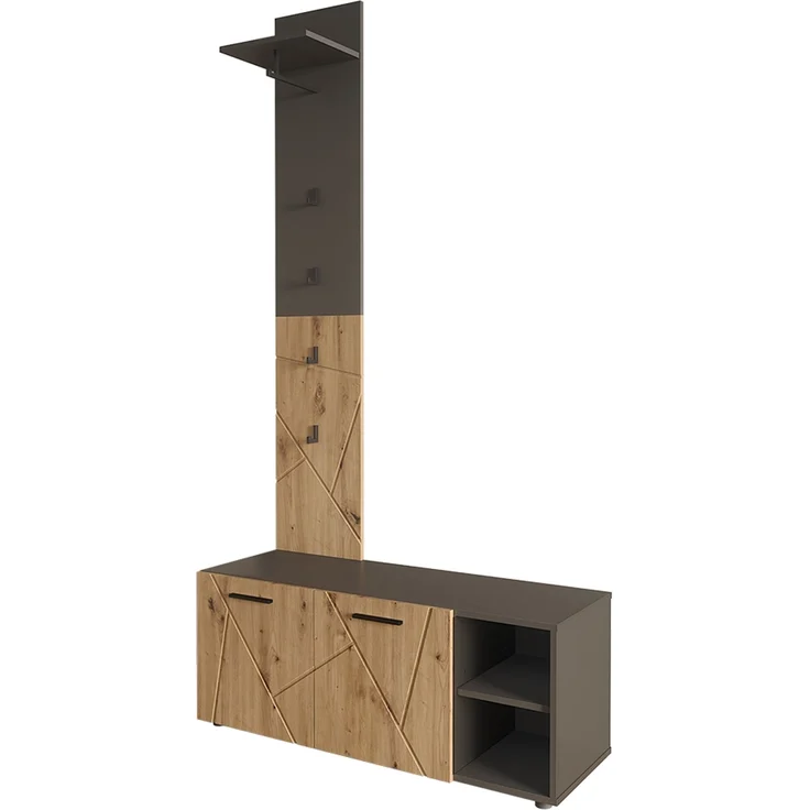 Garderobe Irma Anthrazit/Artisan 106 x 43 cm Set mit Schuhschrank und Garderobenpaneel Vicco – Bild 1