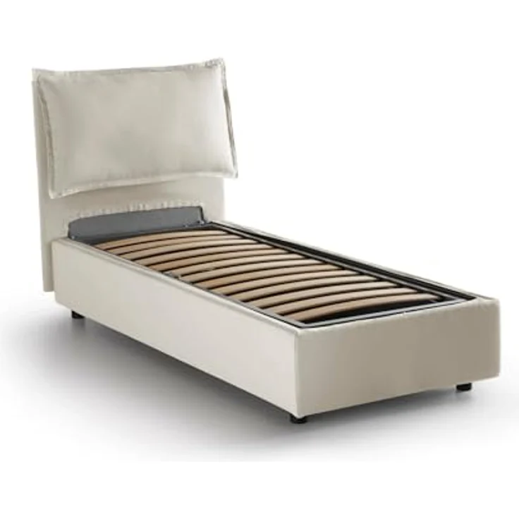 Talamo Italia - Vanessa Einzelbett, Bettkasten mit Stoffbezug, 100 % Made in Italy, Öffnung vorne, geeignet für Matratze 80x190 cm, Beige – Bild 3